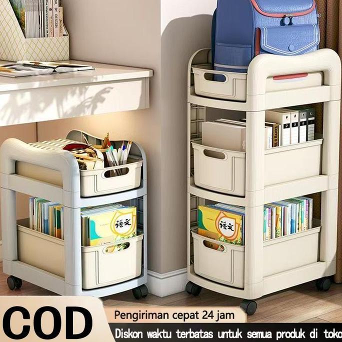 PROMO DISKON - Rak bergerak Rak buku dengan roda Penyimpanan desktop Rak buku Unit laci kantor Penyi