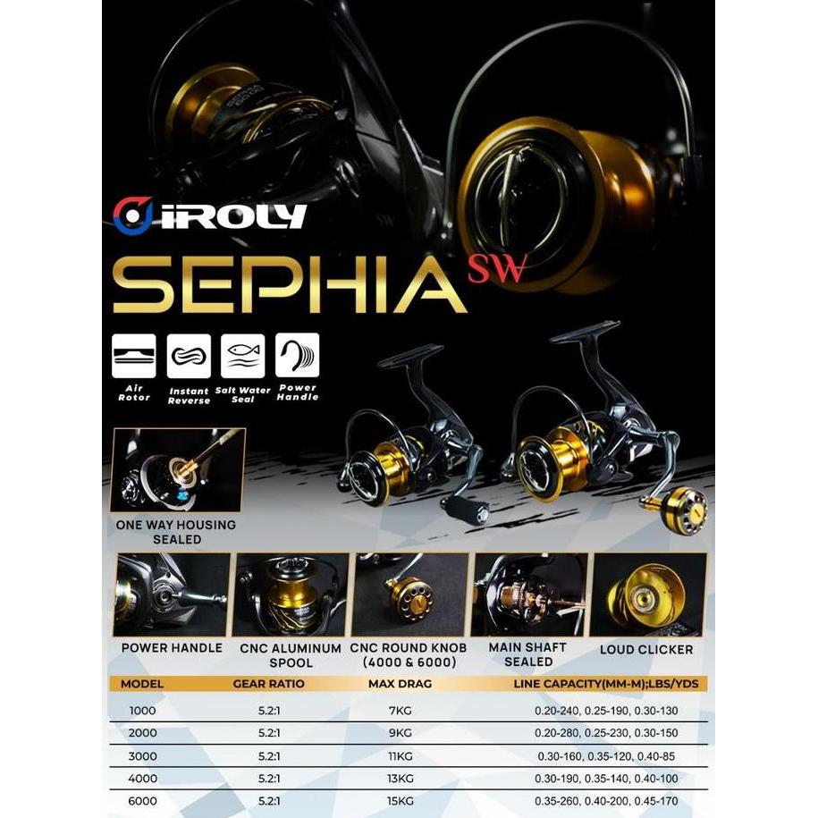 Reel pancing Iroly Sephia Sw 1000-2000/ Sephia Carbon 1000-2000/ SephiA+sw 1000-6000