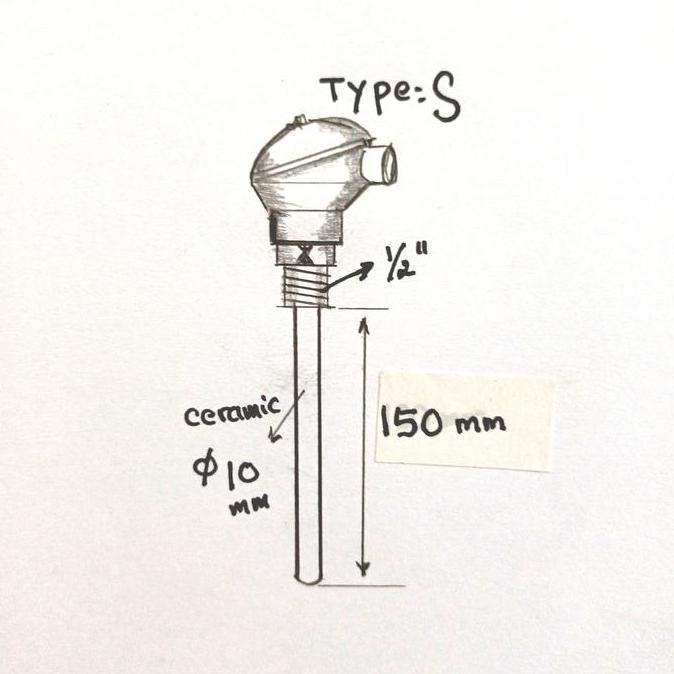 thermocouple type S dia 10 x 150 mm