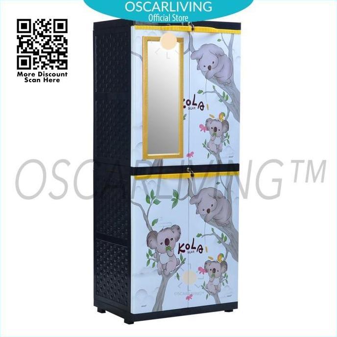 TERMURAH - Sinbak Lemari Plastik + KACA Motif KOLA / Lemari Pakaian Multifungsi