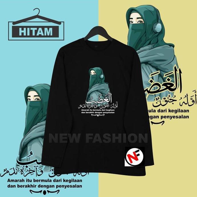 DF212 - new kaos lengan panjang atasan santri arab wanita krudung hijau, kaos kata2 bijak, kaos pesa