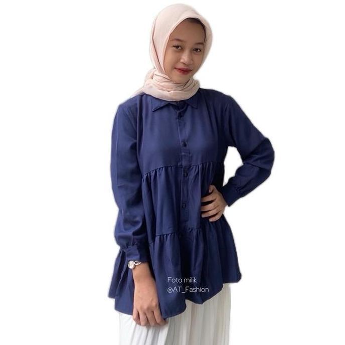 DF372 - ATFASHION Korean Style | Kemeja Rempel Susun Shakilla Twill | Blouse | Atasan Wanita | Pakai