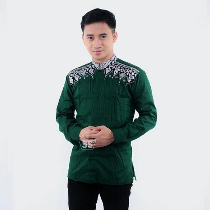 Baju Batik Kemeja Pria Lengan Panjang / Koko Muslim Hijau Terbaru