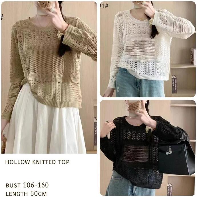DI146 >> JC Tropic Hollow Knitted Top Fit Size M-3XL Fashion Atasan Wanita Bahan Rajut Knit Menerawa