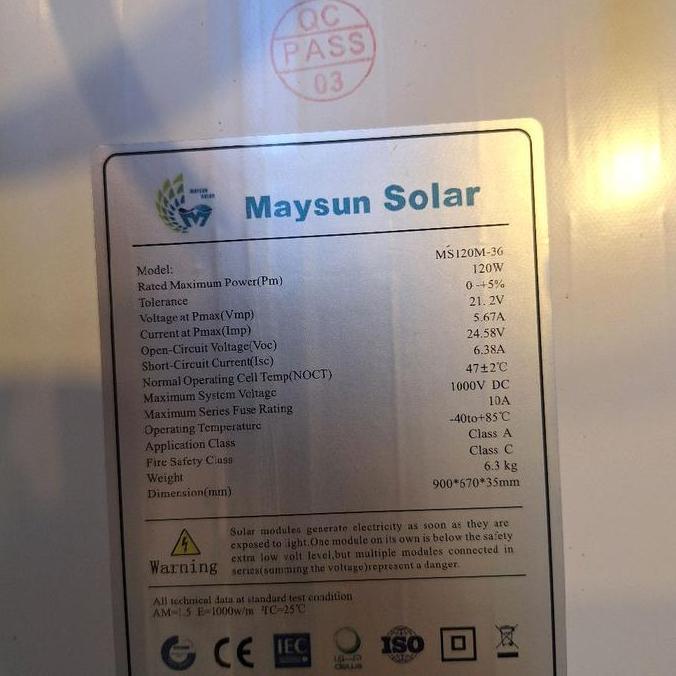 Solar Panel Surya Solarcell 120WP MONO GH / Maysun Solar 120 wp Monocrystaline
