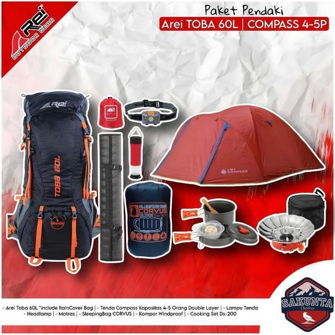 Tas Gunung Arei Outdoorgear Toba 60L - paket pendaki lengkap - paket alat camping - paket lengkap na