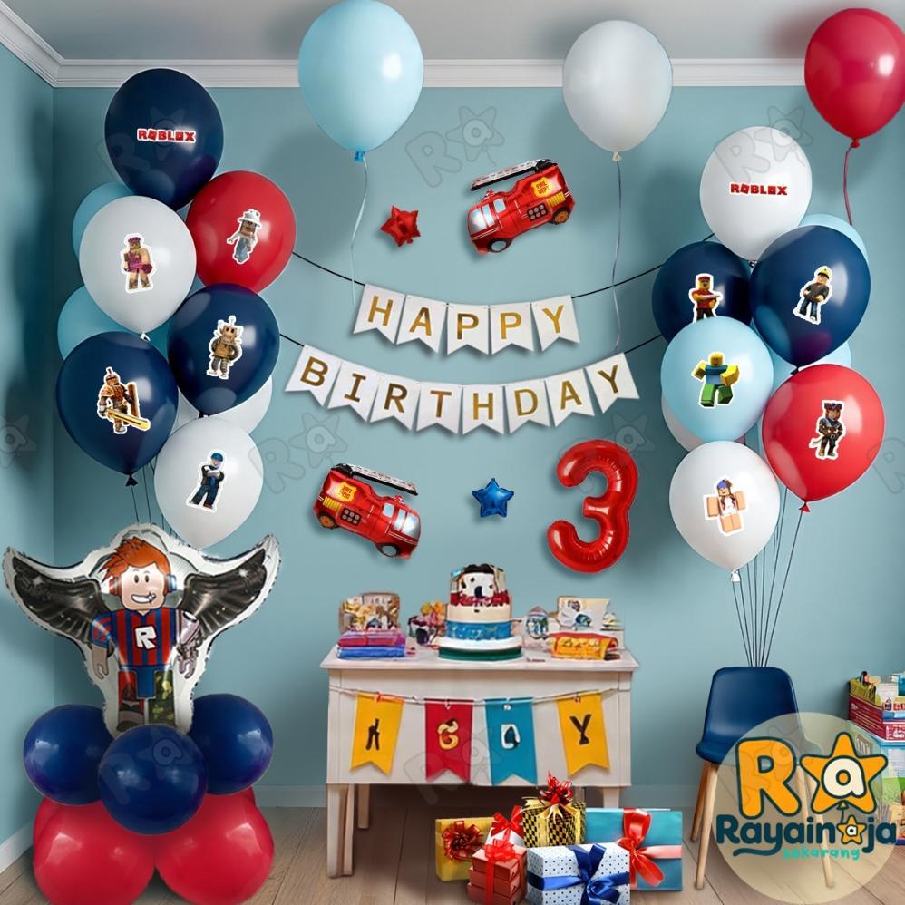 Rayain Aja -  Set Dekorasi balon Tema Roblox / Ultah tema Roblox Game Sayap Pemadam / Ulang tahun Ka