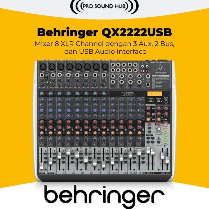 BEHRINGER QX2222USB 8 CHANNEL 22 INPUT QX-2222 QX2222 USB AUDIO INTERFACE SOUNDCARD AUX GROUP OUT SU