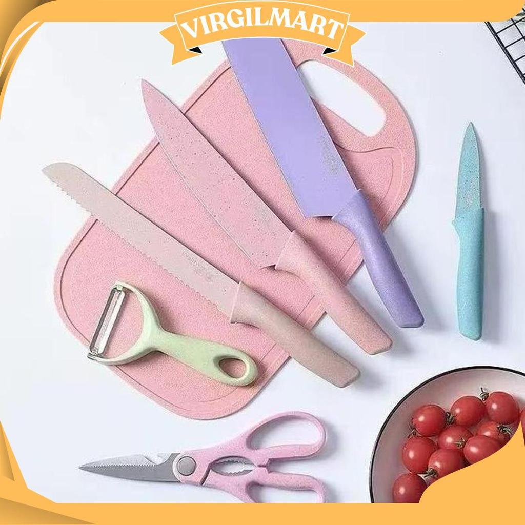 Set 6 In 1 Kitchen Knife Stainless Steel / Pisau Dapur Mix Warna Pastel Zs Ori