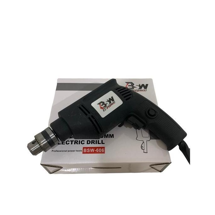 BSW Mesin Bor Listrik 10mm BSW-606 Electric Drill 350W Bolak Balik 3200m2ar Putaran 110-220V Alat Bo