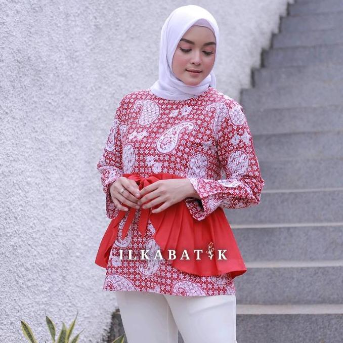Rianti Blouse Motif Truntum Merah Batik Cantik Wanita Modern Kombinasi By ILKABATIK