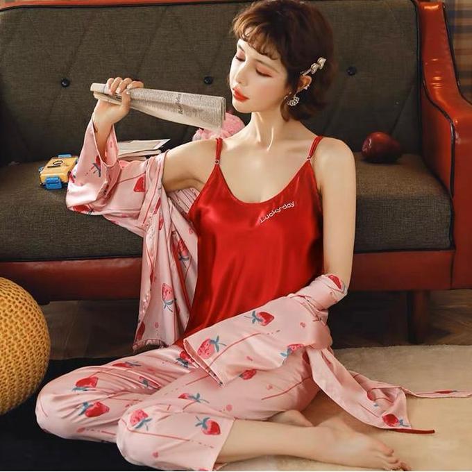 Promo JC- Set Kimono Satin 3in1 Import PP / Kimono sleepwear / Kimono Satin Set 3in1 Import Korea / 