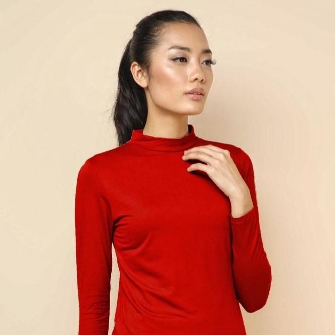 Manset Atasan Lengan Panjang Turtleneck Merah Merdeka 713 Terlaris