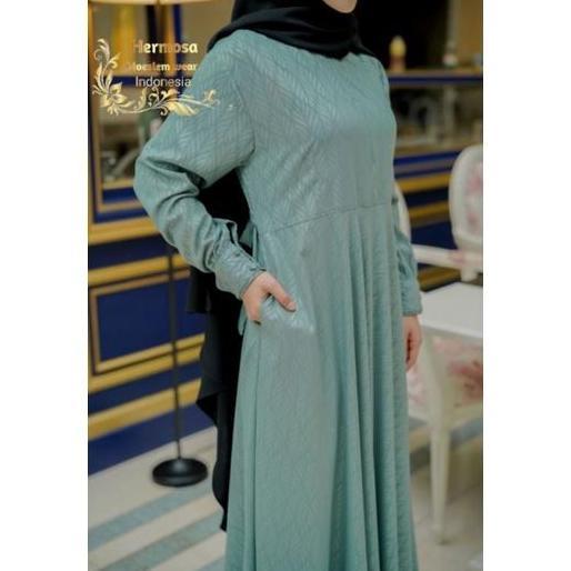 [Gamis Hermosa] Gamis embos hermosa motif padi warna wardah-gamis wardah hermosa-gamis hijau wardah 