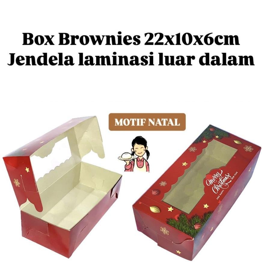 (5 Pcs)Box Natal Kue Brownies 22x10x6 Cm Kotak Lapis Legit Merry Christmas Dus Mika Cake Packaging