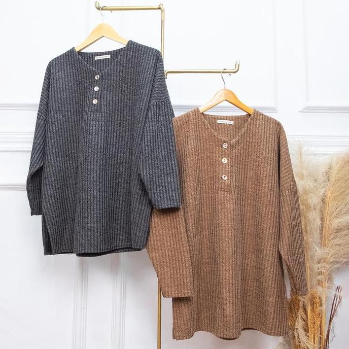 SetRok Rajut Melange Gamila Kancing - JV Hasanah Gamila Rajut Melange Set Rok Adem Jumbo Terlaris