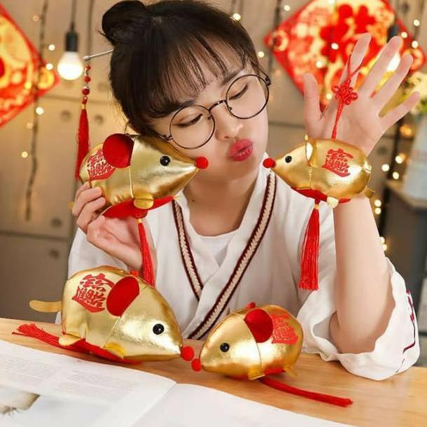 Boneka Tikus Emas Dekorasi Parcel Imlek Tahun Baru 2020 Kado Sovenir