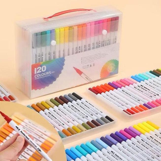 Gf Spidol Warna Set 12366080100120 Spidol Brush Pen 2 Tips Spidol Set Marker Drawing Pen At01