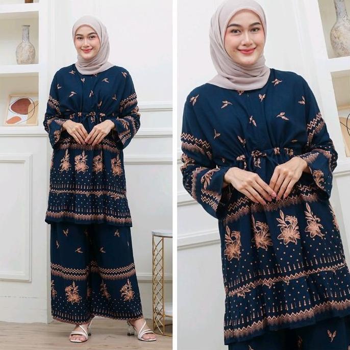 Setelan Wanita Tunik Rayon Jumbo Ld 120 Busui Lengan Panjang Motif Batik One Set Pekalongan