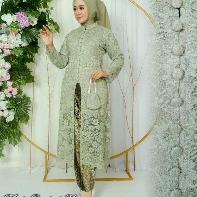 SET TUNIK KANCING BRUKAT LD 130 cm FREE MASKER/TUNIK KANCING DEPAN/TUNIK PESTA JUMBO