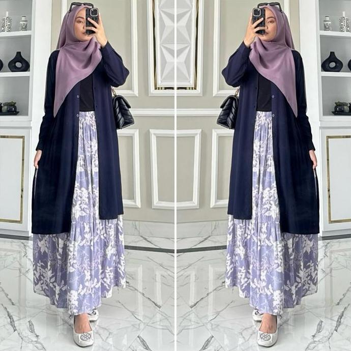 Zalfaoutfit KHANZA Setelan Rok Wanita muslim basic polos Rayon Twill premium lengan panjang manset