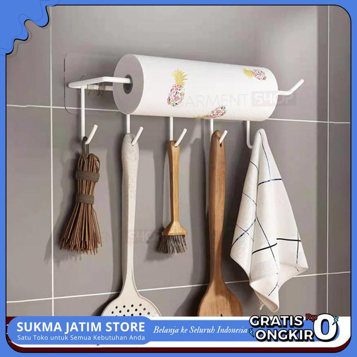 TEMPAT TISU DAPUR GULUNG GANTUNG GANTUNGAN TISSUE PAPER ROLL TEMPEL DINDING TANPA BOR DENGAN PEREKAT