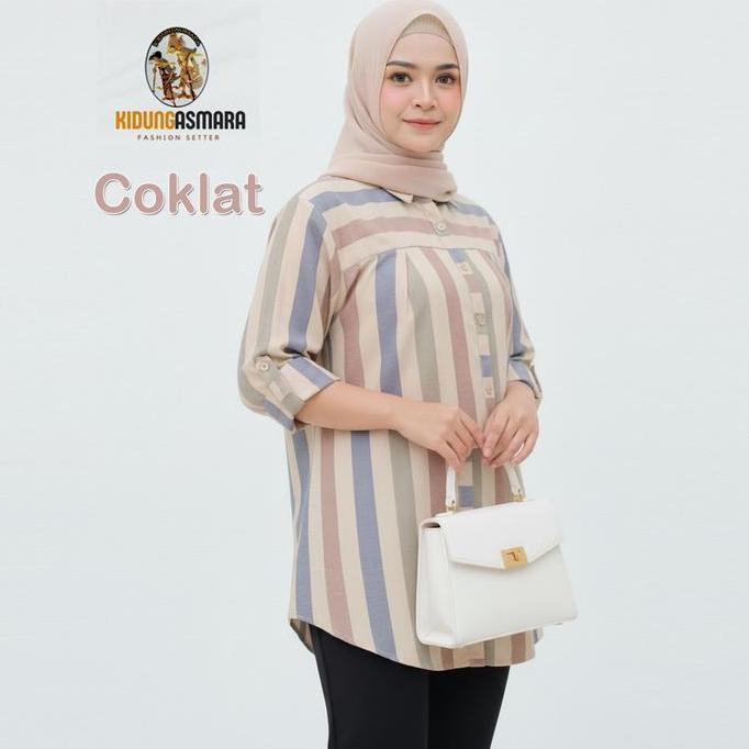Baju Kemeja Salur Jumbo Premium LD120 Muslimah Kekinian - BSA