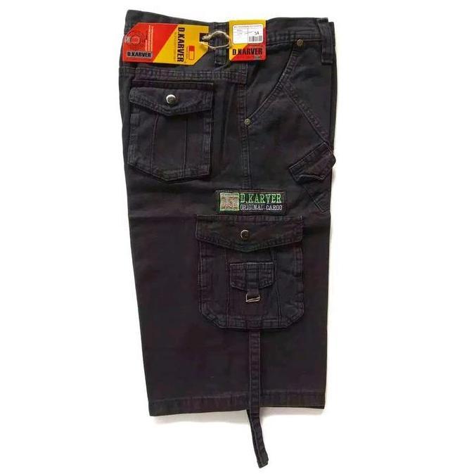 Celana Pendek Jeans Pria Kargo Pria Kempol 3/4 Cargo Hitam Tebal
