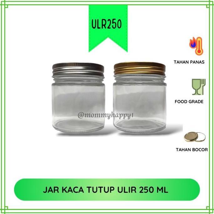 ULR250 | Jar Kaca / Toples 250 ml Tutup Ulir Aluminium - Tutup Gold,Tanpa Bubble