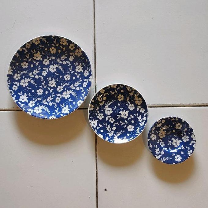 Piring Keramik Blue Rose/Piring Hias Biru Putih/FREE KAWAT GANTUNG