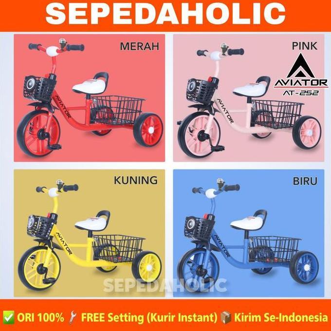 Sepeda Anak Roda Tiga 3 AVIATOR AT 252 Ban Karet Keranjang