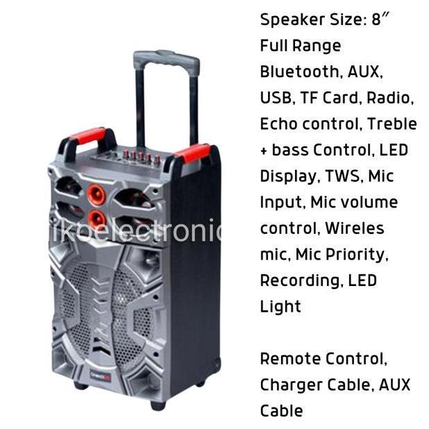 (HMOM2) NIKO WT8B SPEAKER BLUETOOTH PORTABLE TROLLEY 80 WATT FREE MIC + REMOTE KESUKAAN BUNDA MAMA M