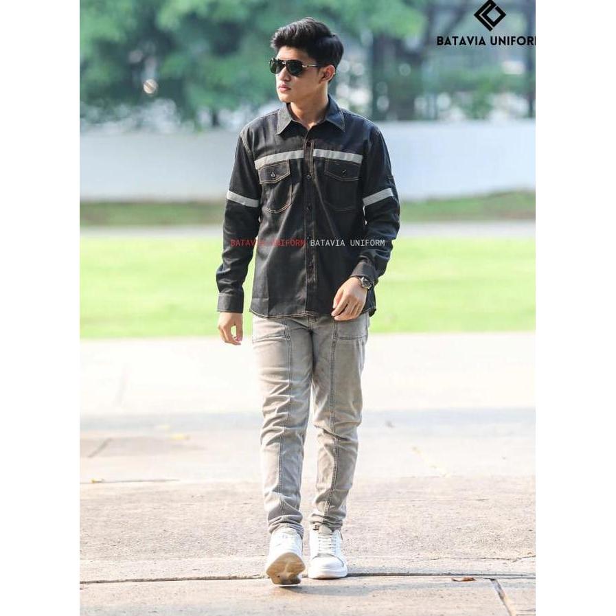 Kemeja Safety Jeans Lengan Panjang By Batavia Uniform - Baju Kemeja Kerja Atasan Wearpack Safety K3 