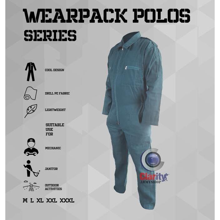 Seragam Kerja Werpak Bengkel Baju Wearpack Lapangan Las Safety Katun Polos Janitor Coverall Biru Mer