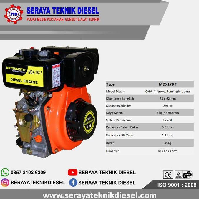 MESIN PENGGERAK SOLAR 7 HP DIESEL 178 CEPAT-LAMBAT-STARTER MATSUMOTO