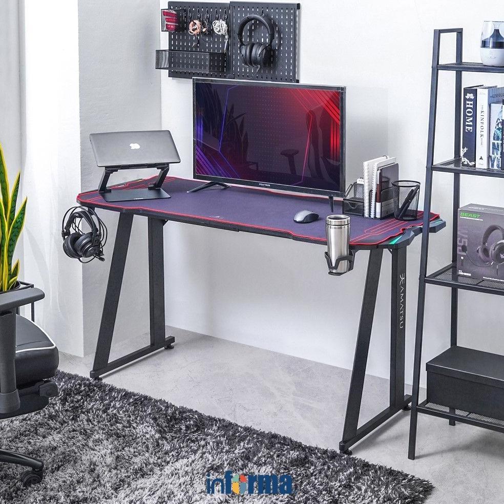 Informa Amatsu Ryuu Meja Gaming - Hitam Gaming Desk Meja Komputer Gaming Pc Table