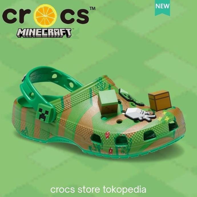 SANDAL CROCS CLASSIC MINECRAFT ELEVATED CLOG KID / SENDAL ANAK