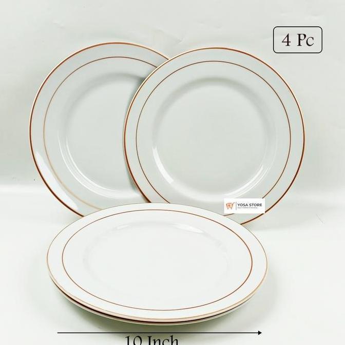 Piring Keramik Saji Ceper Besar 27cm List Emas 4 Pcs