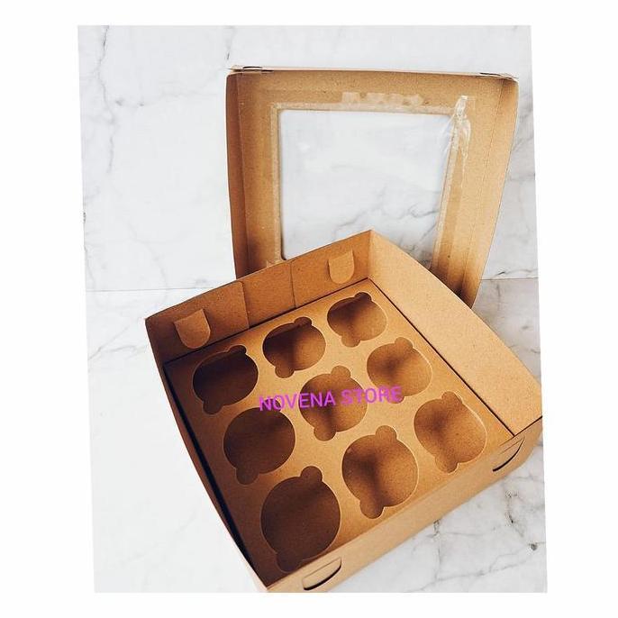 BOX KOTAK DUS MIKA CUPCAKE/MUFFIN ISI 9 SEKAT BAHAN KRAFT