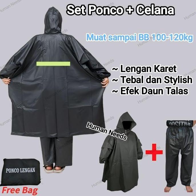 Stelan Jas Hujan Ponco Poncho Lengan+Celana Jumbo Bahan Mirip Axio Tebal/Raincoat Mantel Mantol Ujan