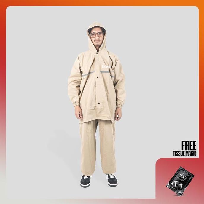 Jas Hujan Pria Wanita Raincoat Stelan Baju Celana Prodigo Teribi Cream