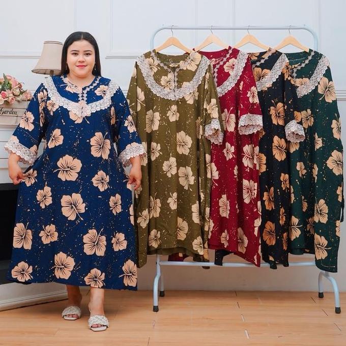 Daster Super Super Jumbo Ld 160Cm Vanesa Kancing Depan Busui Adem Halus Murah Lengan Panjang | Muat 