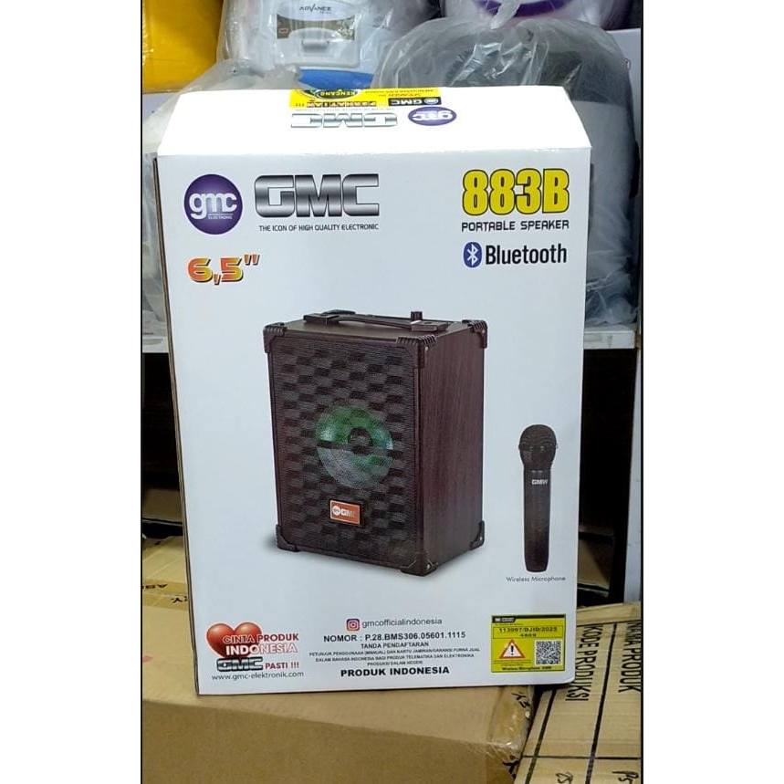 GMC Speaker 883B – Bluetooth Karaoke 6.5" – 85W, Suara Jernih & Bass Mantap, Bonus 1 Mic Wireless Ti
