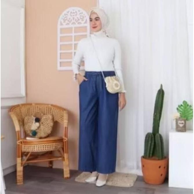 Kulot Jeans Wanita Standar & Jumbo / Kulot Jeans Karet Full