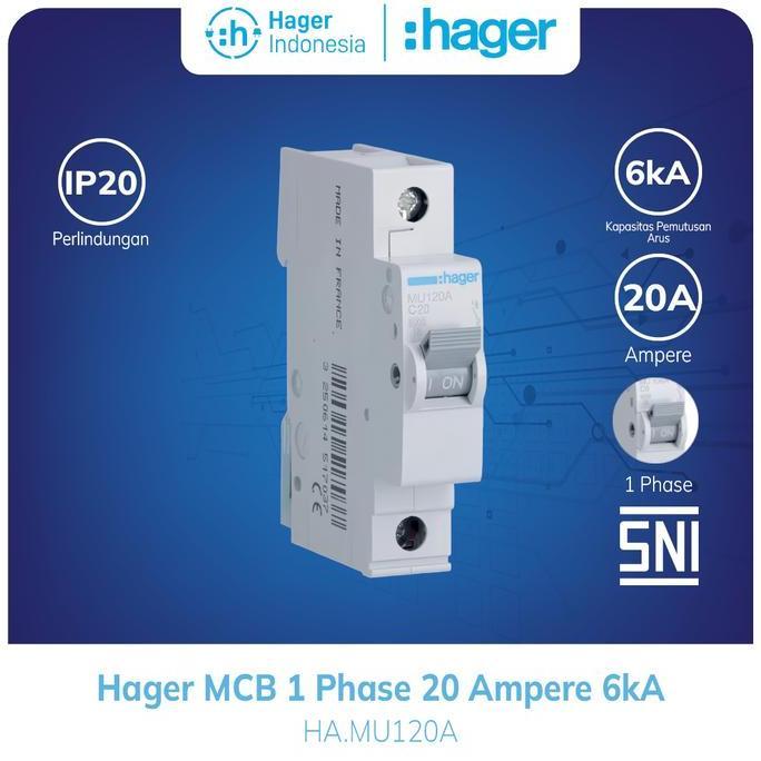 Miliki Mcb 20 Ampere 20A 1 Phase 1 Pole 1P 6Ka Mcb Hager Mu120A