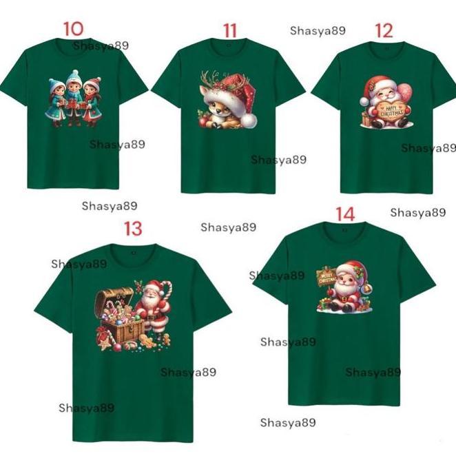 Kaos Natal Santa Rusa Tshirt Christmas Unisex Warna Hijau Botol Part Ii