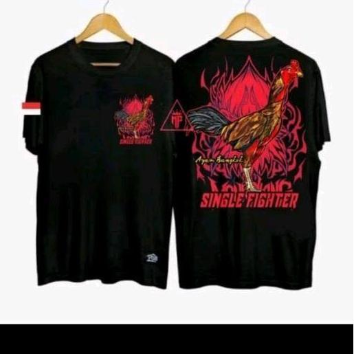 Kaos Ayam Bangkok Gambar Api Merah Katun S-XXXL // Kaos Ayam Bangkok Merah New Bahan PE Double COD N