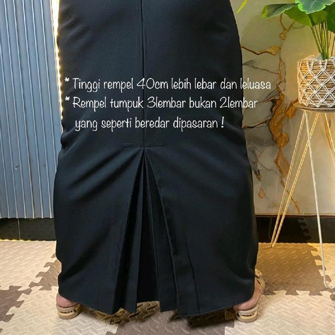 Jumbo Rok Span Rempel Belakang Karet Samping Kanan Kiri Rok Kantor Kerja Panjang Hitam Bahan Grasell