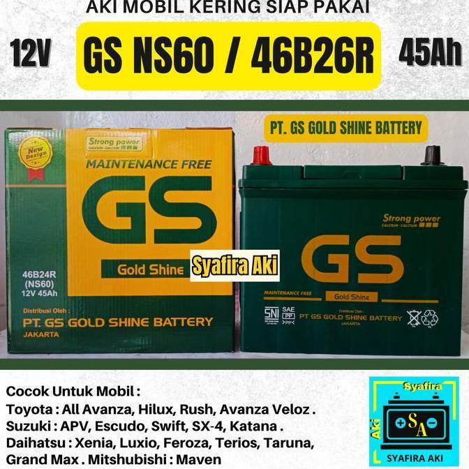 Aki Mobil Toyota Avanza,Rush GS MF NS60 Aki Kering 12V 45AMPER HARGA SPESIAL