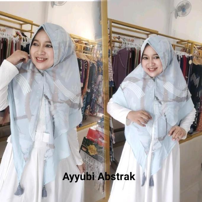 DEWISA SHOP- Hijab t Semi Jumbo Pad Ceruty Babydoll Motif Abstrak Ori Ayyuby hijab Muslim Wanita Ker